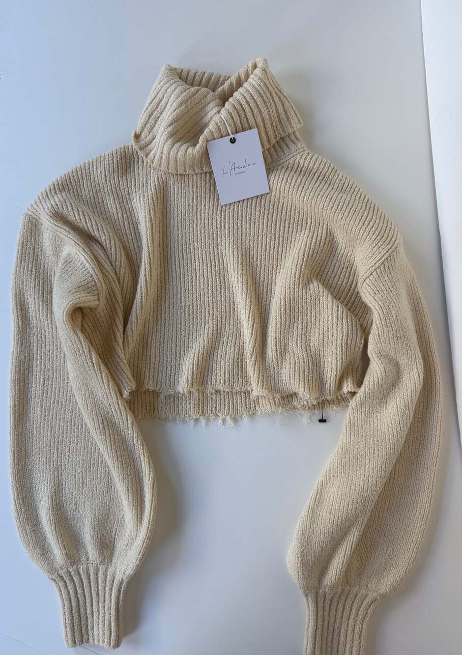 NWT L'Academie Cream Ribbed Knit Cropped Turtleneck Sweater